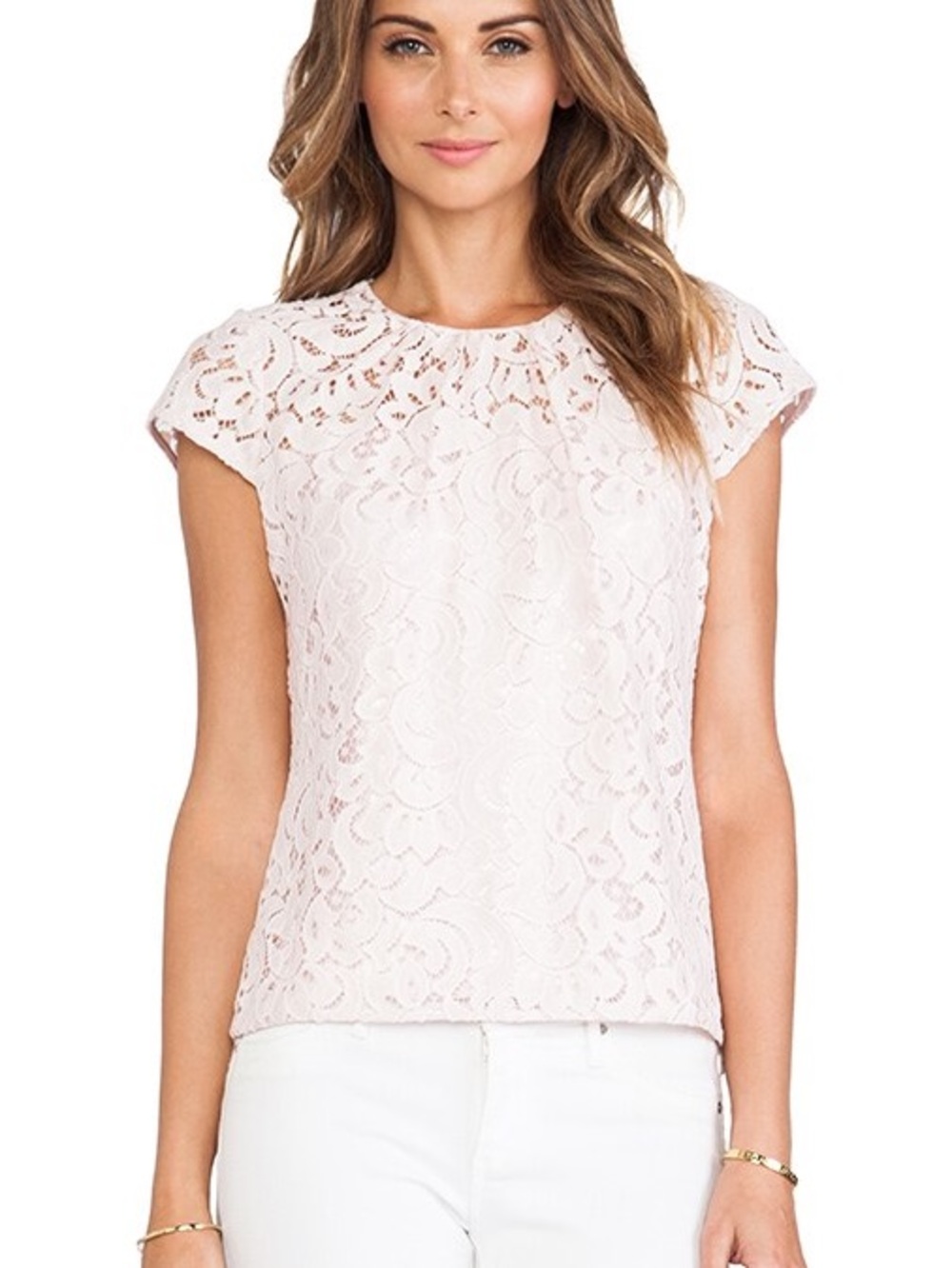 MILLY Blush Pink Lace Cap Sleeve Top - 4